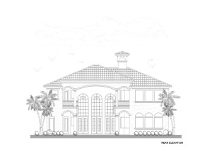 Luxury Home Plan Rear Elevation View